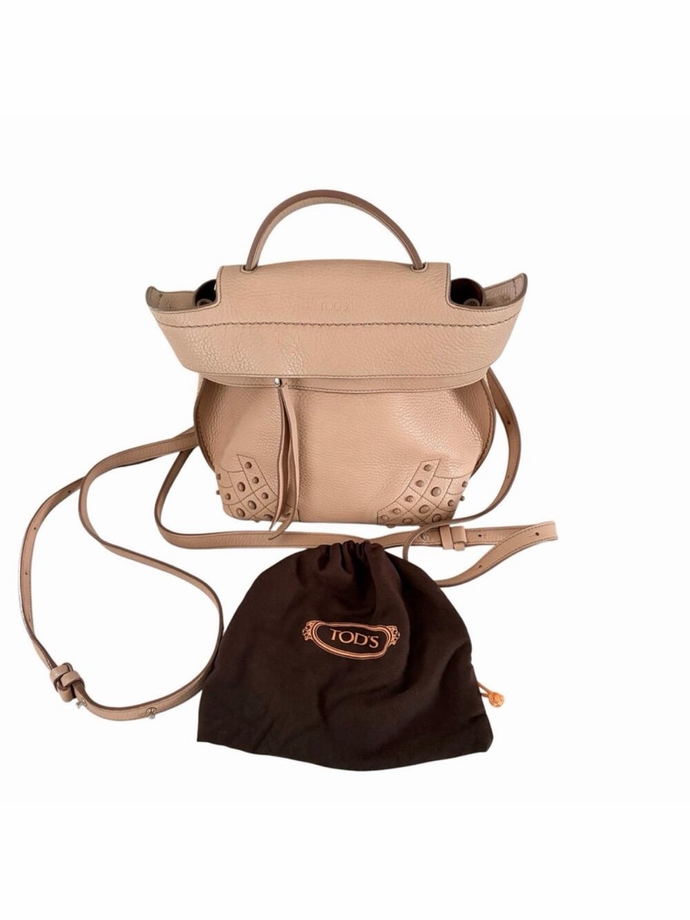 Tod's Wave Bag Mini Studded Blush Pink Leather Convertible Satchel w/ COA